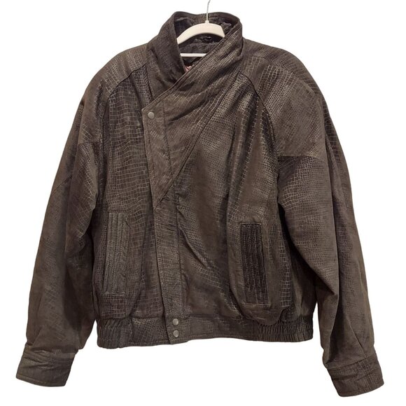 Byrnes & Baker Leather jacket Womens L black snakeskin pattern asymmetrical hips - Picture 1 of 16